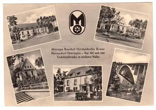 AK, Hermsdorf Thür., Mitropa Rasthof Hermsdorfer Kreuz, fünf Abb., 1964