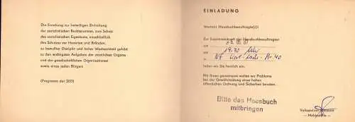 Einladung zur Zusammenkunft der Hausbuchbeauftragten, VP Meldestelle 252, 1987