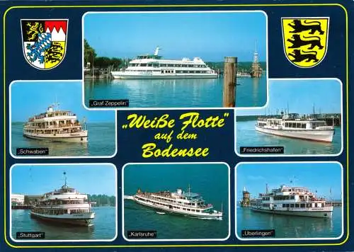 AK, Bodensee - Schiffahrt, Weiße Flotte auf dem Bodensee, sechs Abb., um 1988