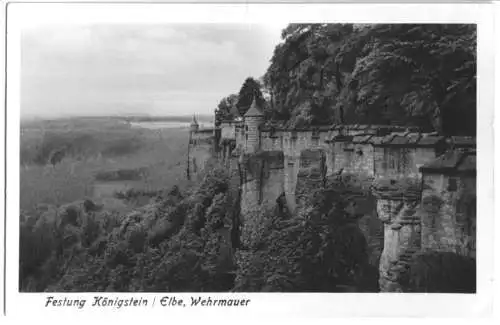 Ansichtskarte, Königstein Elbe, Festung Königstein, Wehrmauer, 1955