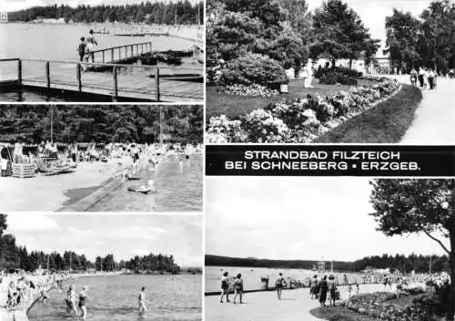 AK, Schneeberg Erzgeb., fünf Abb., Stadtbad Filzteich, 1974