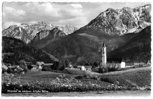 AK, Pfronten Allgäu, Teilansicht mit Kirche, 1956