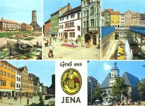 Ansichtskarte, Jena, 5 Abb., u.a. Am Platz der Kosmonauten, 1984