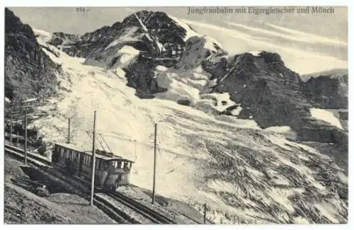 Ansichtskarte, Jungfraubahn mit Eigergletscher, Bahn, um 1910