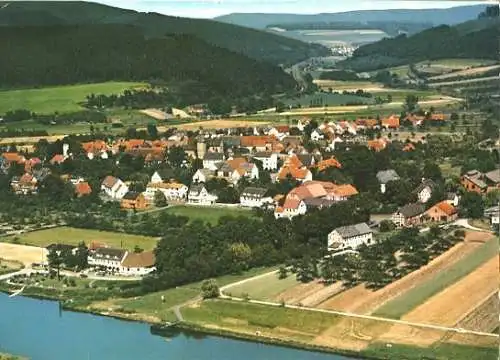 Ansichtskarte, Lippoldsberg Weserbergland, Luftbildübersicht, 1975