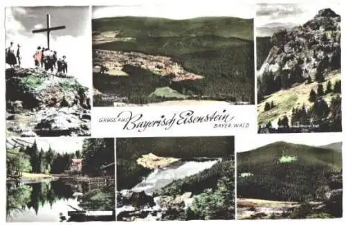 Ansichtskarte, Bayerisch Eisenstein, Bayer. Wald, 6 Abb., um 1960