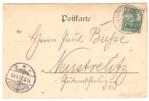 AK, Löwenberg i. Mark, vier Abb., Staatsbahnhof und Postamt, 1901
