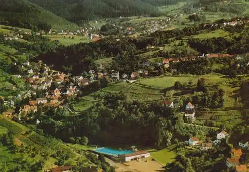 AK, Bühlertal nördl. Schwarzwald, Obertal mit Schwimmbad, Luftbild, um 1980