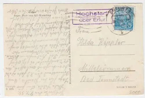 AK, Erfurt, Anger mit HO Warenhaus, 1953, Landpoststempel Hochstedt über Erfurt