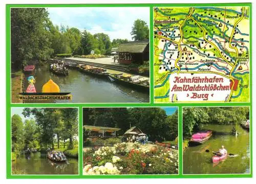 AK, Burg im Spreewald, vier Abb. und Landkarte, um 2004