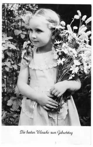 Ansichtskarte, Geburtstag, Mädchen mit Feldblumenstrauß, 1961