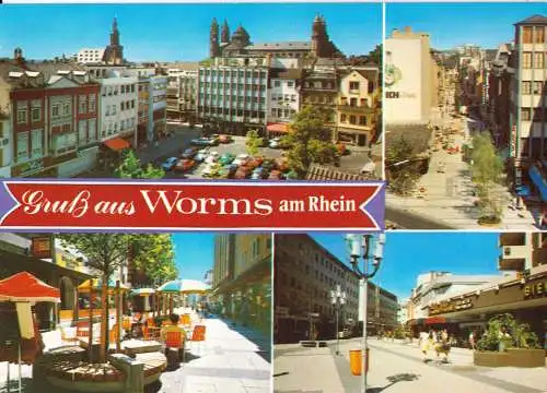 AK, Worms am Rhein, vier innerstädtische Motive, um 1985