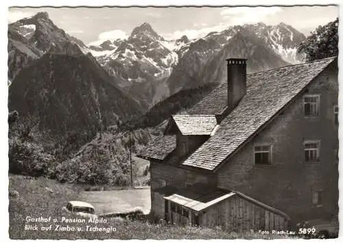 AK, Büserberg, Gasthof u. Pension Alpila gegen Zimba u. Tschengla, um 1962