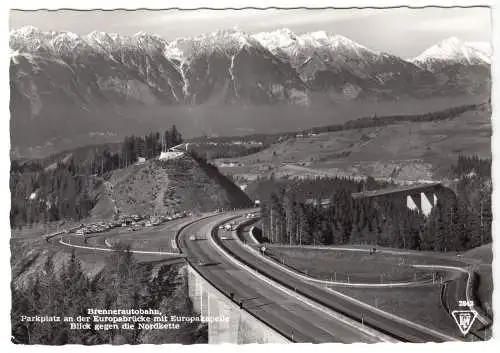 AK, Brennerautobahn, Parkplatz an der Europabrücke, um 1963