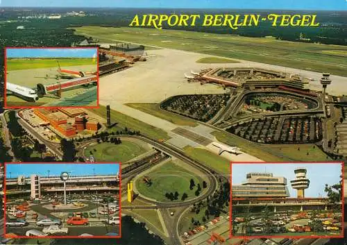 AK, Berlin Tegel, Flughafen, vier Abb., u.a. Luftbild, um 1989