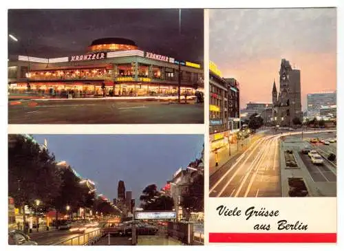 AK, Berlin Charlottenburg, Kurfürstendamm bei Nacht, drei Abb., um 1965