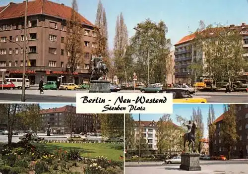 AK, Berlin Charlottenburg, OT Neu-Westend, Steuben Platz, drei Abb., um 1989