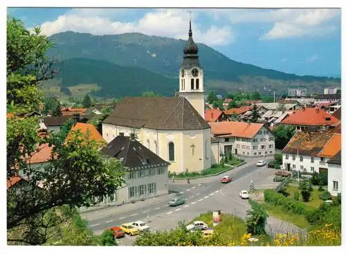 AK, Sonthofen im Allgäu, Teilansicht mit Kath. Pfarrkirche, um 1989
