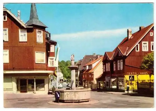 AK, Braunlage Harz, Straßenpartie mit Eichhörnchen - Brunnen, um 1970