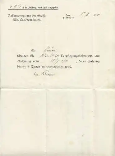 Portopflichtige Dienstsache, Klinische Landesanstalten Jena, o Jena, 17.8.10
