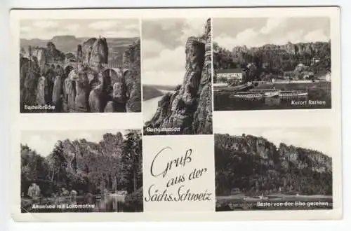 Postalischer Irrläufer, Postkarte, o Rathen, 20.8.57