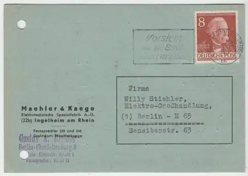 Bedarfskarte, Michel-Nr. Berlin (West) 94, EF, o Berlin-Charlottenburg, 26.10.53