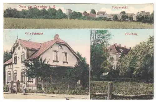 AK,  Löwenberg Mark Kr. Gransee, drei Abb., u.a. Villa Schnock, 1907