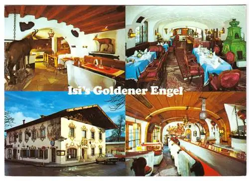 AK, Garmisch-Partenkirchen, Restaurant Isi's Goldener Engel, vier Abb., um 1988