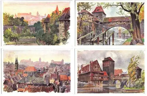 zehn AK, Nürnberg, verschiedene Motive, Künstlerkarten, um 1906