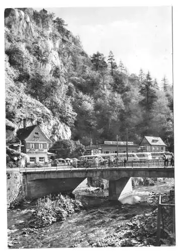 AK, Rübeland Harz, HOG Höhlenrestaurant mit Felsengrotte, Busse, 1970