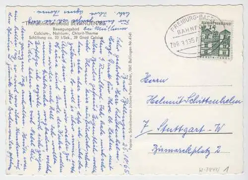 AK, Bad Bellingen, vier Abb., 1965, Bahnpoststempel Freiburg-Basel