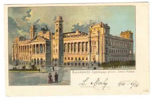 AK, Budapest, Ungarn, Justiz-Palast, Farbliho, 1901