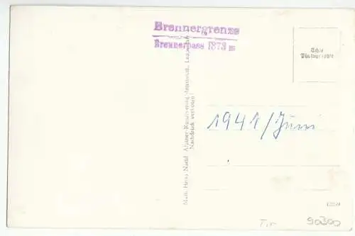 AK, Brennergrenze Tirol - Italien, mit Grenzposten und Grenzstein, 1941