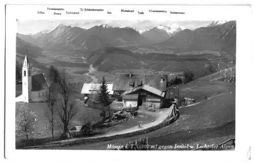 AK, Mösern, Tirol, Teilansicht mit Kirche geg. Inntal u. Lechtaler Alpen, 1941