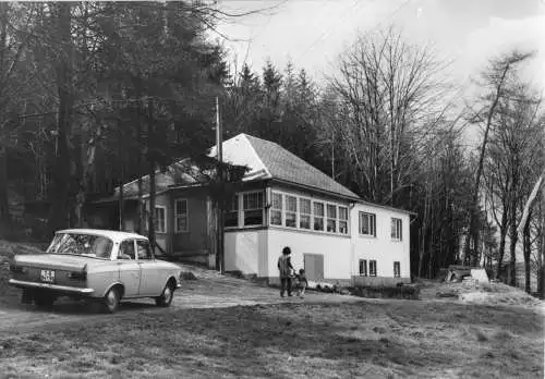 AK, Gehren Thür., Waldgaststätte "Friedenshöhe, Pkw Moskwisch, 1979