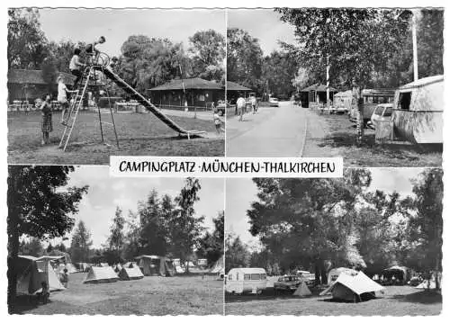 AK, München - Thalkirchen, Campingplatz, vier Abb., um 1965