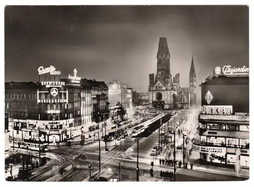 AK, Berlin Charlottenburg, Ku'damm und Gedächtniskirche, Nachtansicht, um 1963