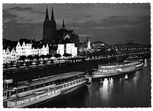 AK, Köln, Dampferanlegestellen bei Nacht, um 1962
