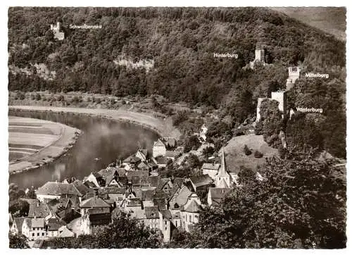 AK, Neckarsteinach, Luftbildansicht, um 1960