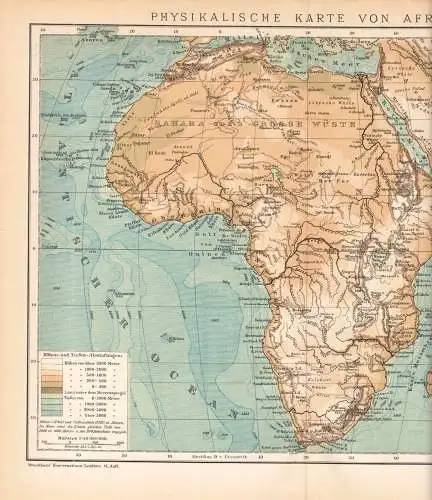 Physische Landkarte von Afrika, Lithografie, 1895