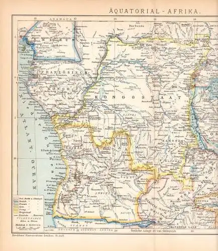 Historische Landkarte von Äquatorial-Afrika, Lithografie, 1895