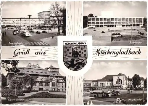 AK, Mönchengladbach, vier Abb., Wappen, gestaltet, 1963