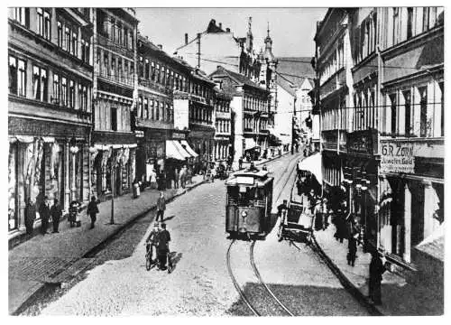 AK, Nordhausen, 75 Jahre Straßenbahn, 1912, Rautenstr. mit Sparkasse, 1975