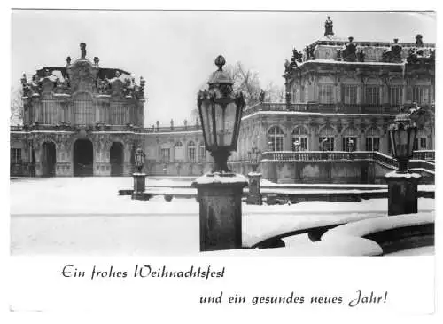 AK, Dresden, Zwinger, Winteransicht mit Weihnachts- und Neujahrsgrüßen, 1976