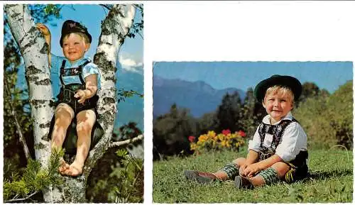 vier AK, Kinder in bayrischen Trachten, 1980er