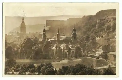 AK, Glatz, Schlesien,  Kłodzko, Teilansicht mit Kirche vom Schäferberg, 1933