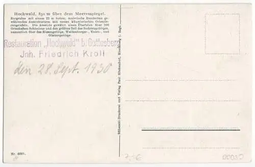 AK, Hochwald im Waldenburger Land, Gaststätte, 1930