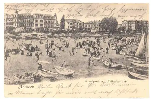 AK, Seebad Ahlbeck auf Usedom, Strandpartie mit "Ahlbecker Hof", 1903