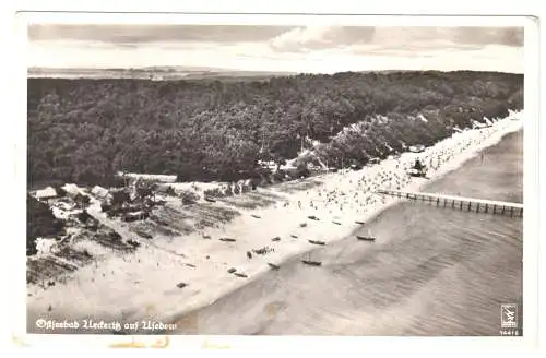 AK, Ostseebad Ueckeritz auf Usedom, Luftbildansicht Strand und Seebrücke, 1937