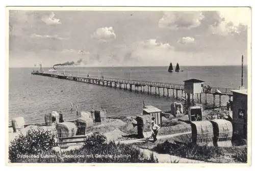 AK, Ostseebad Lubmin, Seebrücke mit Dampfer Lubmin, um 1938
